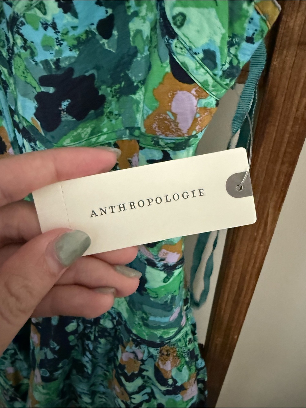Anthropologie Green & Teal Floral Mini Dress - Picture 4 of 4
